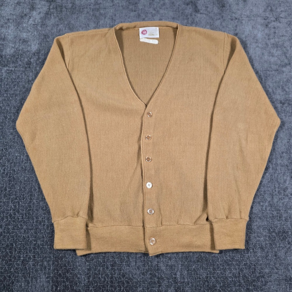 Vintage Kings Road Sears Men-Line Tan Orlon Acrylic V-Neck Cardigan Sweater Med